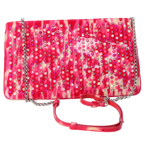 Christian Louboutin Loubiposh Clutch Bag Pink Cream Multi Patent Leather Studded