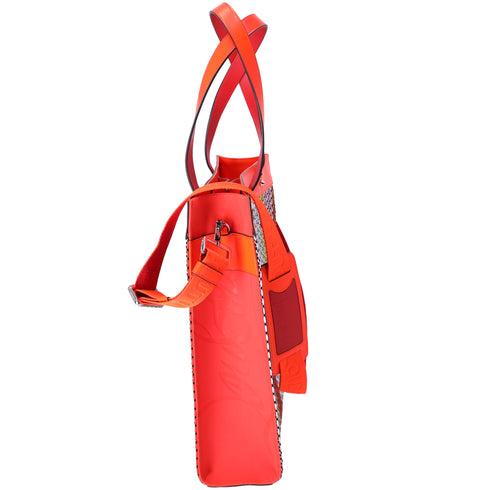 Christian Louboutin Louis Tote 1225327 Red Navy Multi Straw Leather Rubber