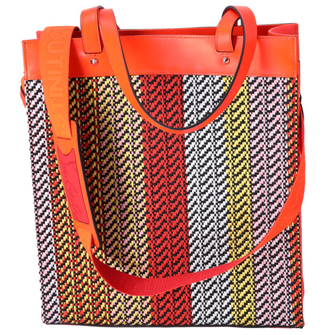 Christian Louboutin Louis Tote 1225327 Red Navy Multi Straw Leather Rubber
