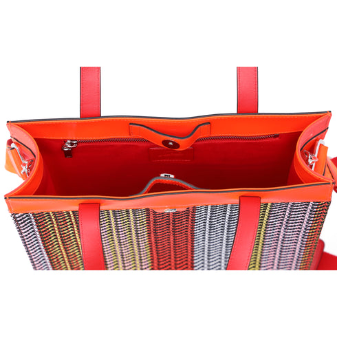 Christian Louboutin Louis Tote 1225327 Red Navy Multi Straw Leather Rubber