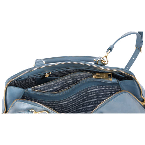 PRADA Promenade Handbag 1BA837 Light Blue Saffiano Lux Leather