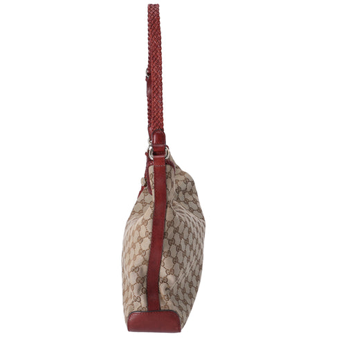 GUCCI GG Shoulder Bag 257026 Beige Dark Brown Jacquard Leather