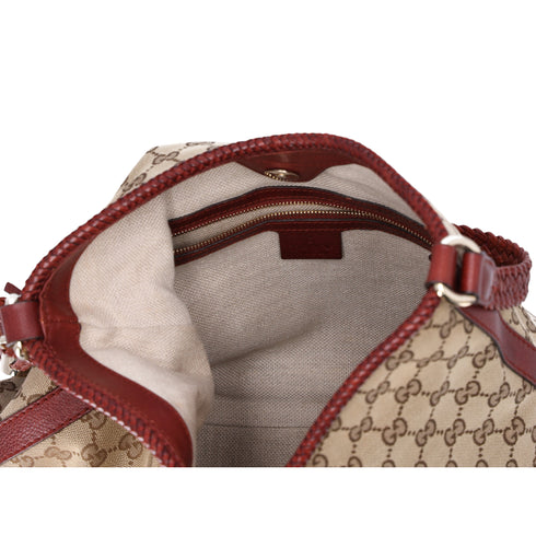 GUCCI GG Shoulder Bag 257026 Beige Dark Brown Jacquard Leather