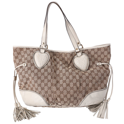 GUCCI GG Tribeca Tote Bag 211954 Beige Brown Cream Jacquard Leather