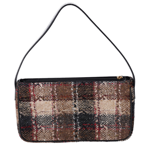 Burberry Shoulder Bag Beige Black Multi Tweed Patent Leather Suede