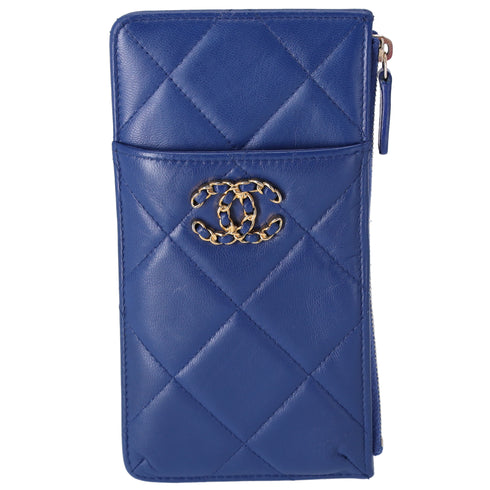 CHANEL 19 Matelasse Accessory Wallet Card Case AP1182 Blue Lambskin