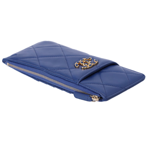 CHANEL 19 Matelasse Accessory Wallet Card Case AP1182 Blue Lambskin