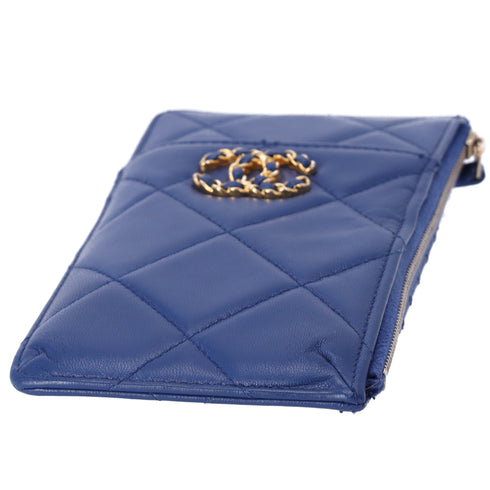 CHANEL 19 Matelasse Accessory Wallet Card Case AP1182 Blue Lambskin