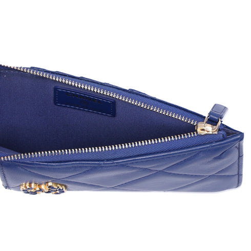 CHANEL 19 Matelasse Accessory Wallet Card Case AP1182 Blue Lambskin