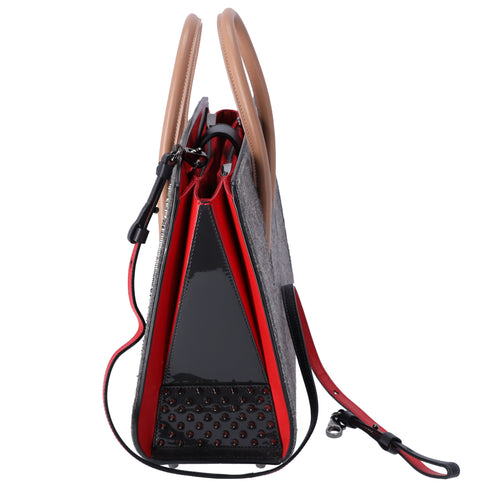 Christian Louboutin Paloma Medium Handbag Wool Gray Leather