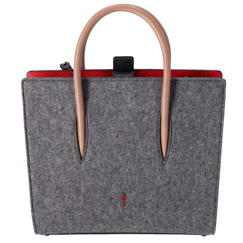 Christian Louboutin Paloma Medium Handbag Wool Gray Leather