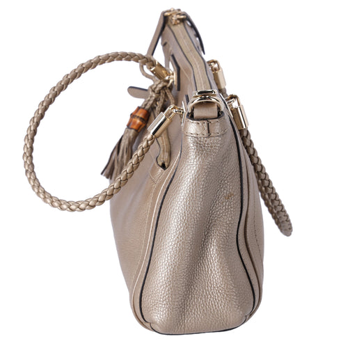 GUCCI Bella Handbag 282300 Gold Leather Braided Handles