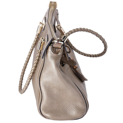 GUCCI Bella Handbag 282300 Gold Leather Braided Handles