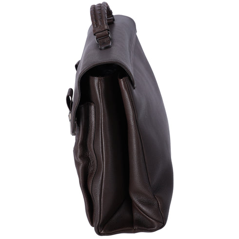 BOTTEGA VENETA Intrecciato Business Bag Dark Brown Leather