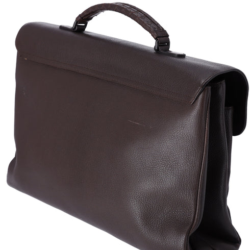 BOTTEGA VENETA Intrecciato Business Bag Dark Brown Leather