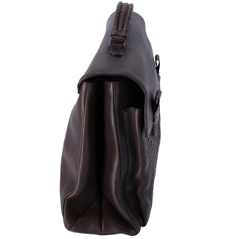 BOTTEGA VENETA Intrecciato Business Bag Dark Brown Leather