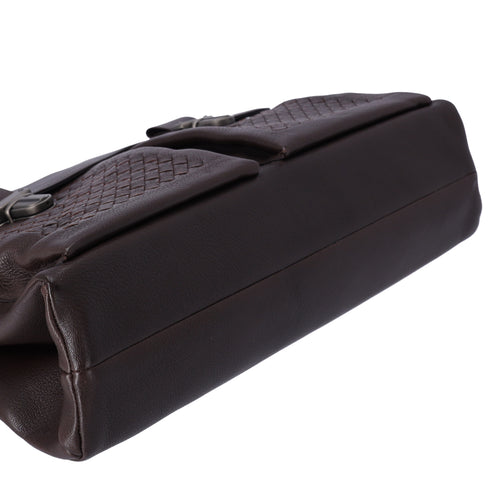 BOTTEGA VENETA Intrecciato Business Bag Dark Brown Leather