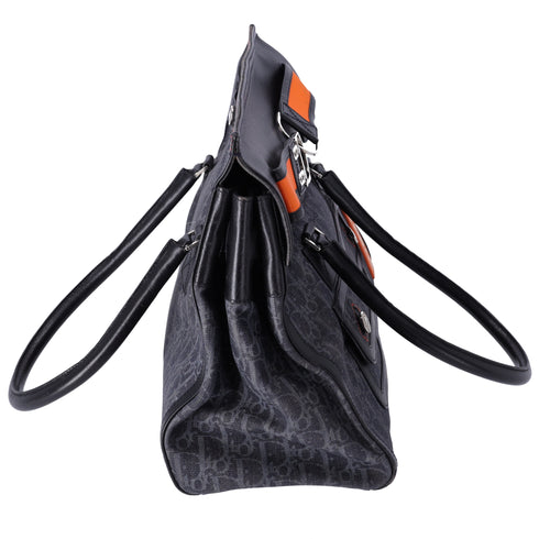 Christian Dior Flight Trotter Handbag Navy Black Orange Denim Leather