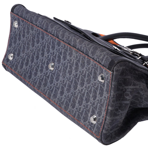 Christian Dior Flight Trotter Handbag Navy Black Orange Denim Leather