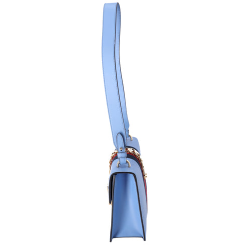 GUCCI Sylvie Shoulder Bag 421882 Light Blue Navy Multi Leather