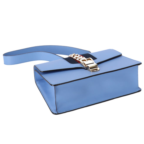 GUCCI Sylvie Shoulder Bag 421882 Light Blue Navy Multi Leather