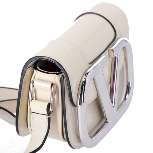 Valentino V logo Signature Shoulder Bag Cream Patent Leather