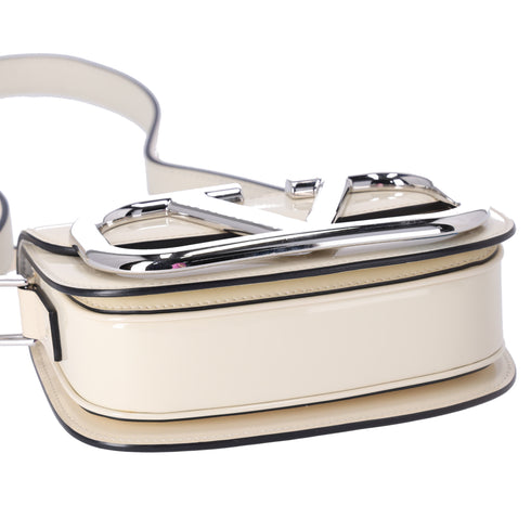 Valentino V logo Signature Shoulder Bag Cream Patent Leather