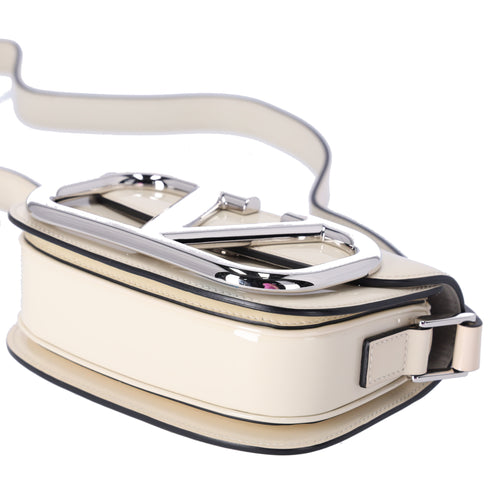 Valentino V logo Signature Shoulder Bag Cream Patent Leather
