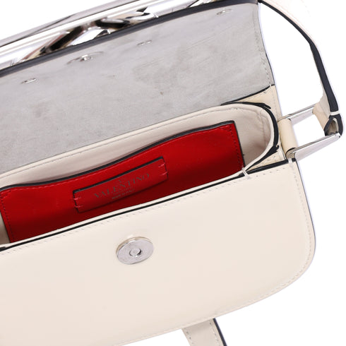 Valentino V logo Signature Shoulder Bag Cream Patent Leather