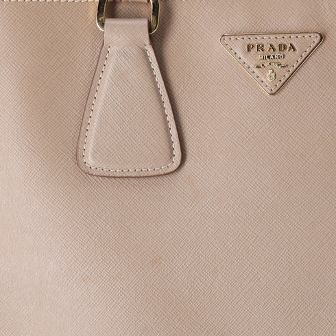 PRADA Triangle Logo Tote Bag Gray Beige White Saffiano Leather