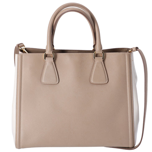 PRADA Triangle Logo Tote Bag Gray Beige White Saffiano Leather