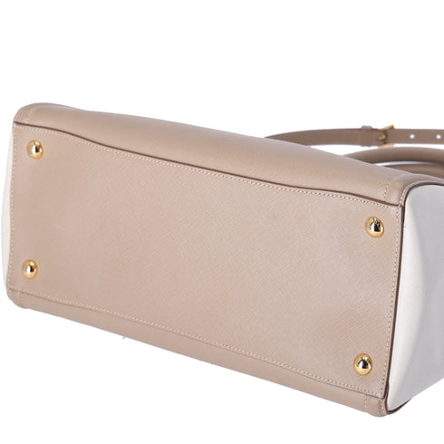 PRADA Triangle Logo Tote Bag Gray Beige White Saffiano Leather