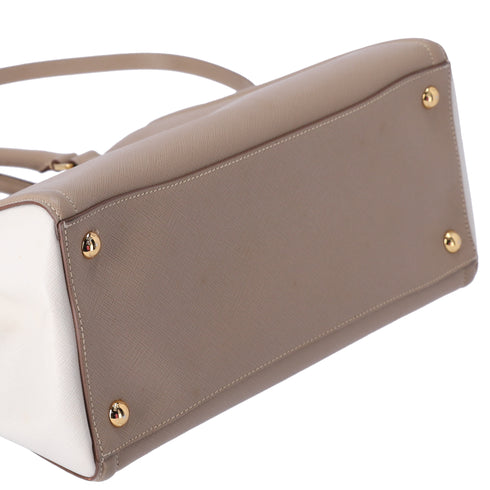 PRADA Triangle Logo Tote Bag Gray Beige White Saffiano Leather