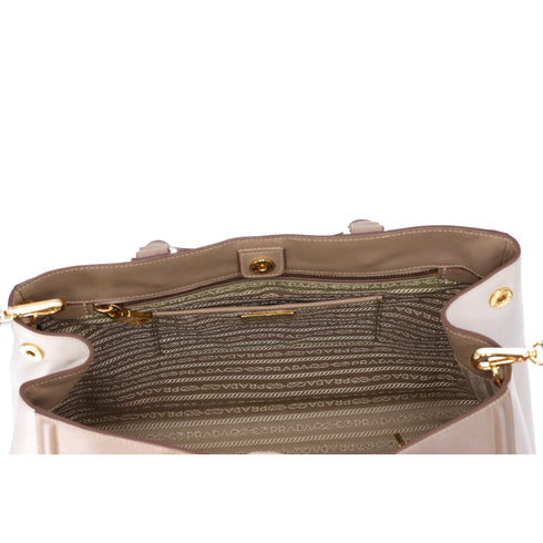 PRADA Triangle Logo Tote Bag Gray Beige White Saffiano Leather