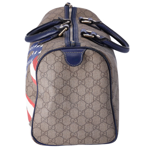 GUCCI GG Handbag 195451 Beige Navy Multi PVC Leather US Flag