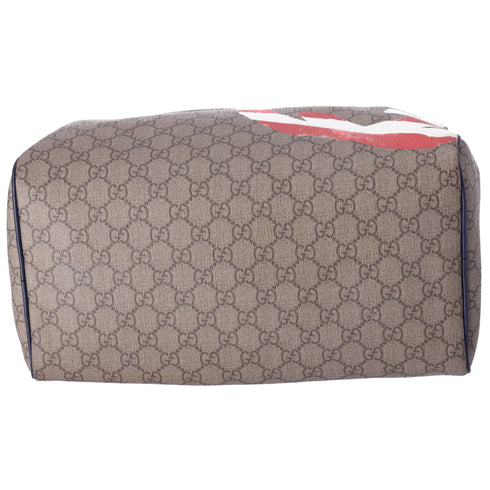 GUCCI GG Handbag 195451 Beige Navy Multi PVC Leather US Flag