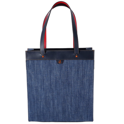 Christian Louboutin Louis Tote Bag Navy Denim Rubber Leather