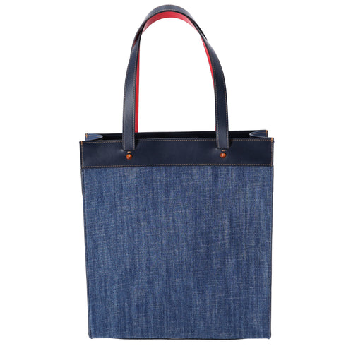 Christian Louboutin Louis Tote Bag Navy Denim Rubber Leather