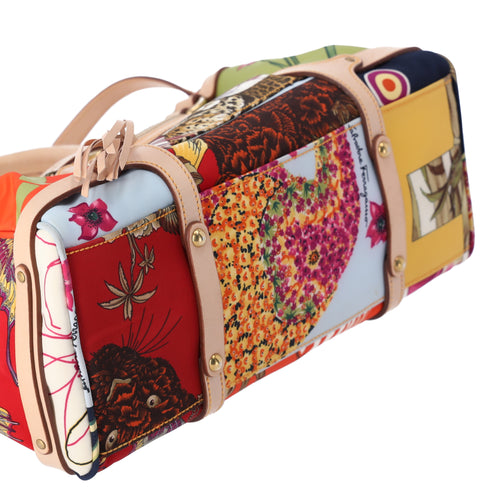 Salvatore Ferragamo Gancini Handbag Cream Beige Multi Nylon Leather