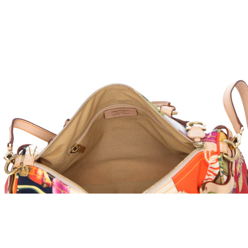 Salvatore Ferragamo Gancini Handbag Cream Beige Multi Nylon Leather