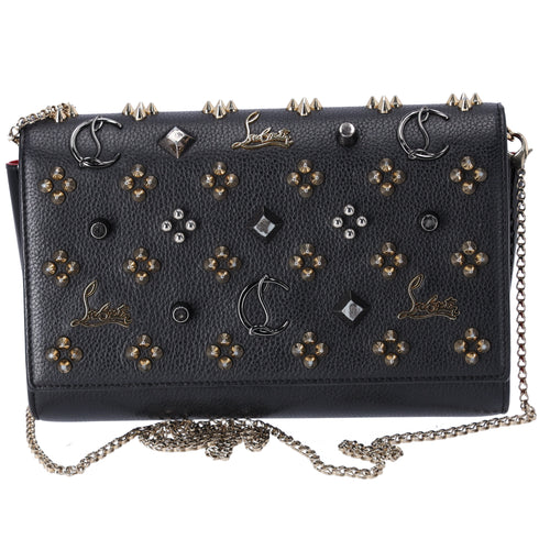 Christian Louboutin Paloma Clutch Crossbody Bag Black Studded Leather