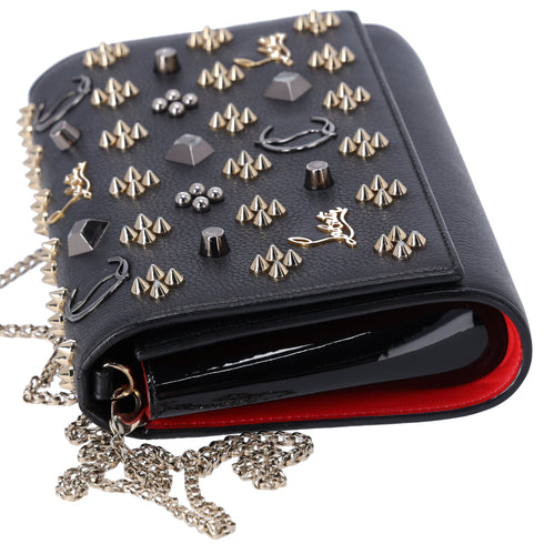 Christian Louboutin Paloma Clutch Crossbody Bag Black Studded Leather