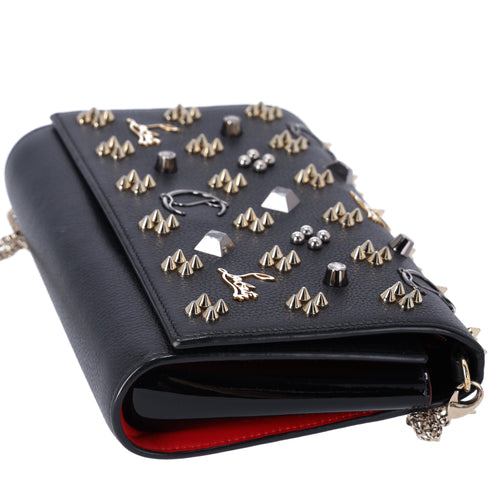 Christian Louboutin Paloma Clutch Crossbody Bag Black Studded Leather