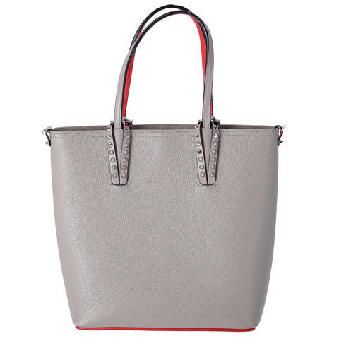 Christian Louboutin Cabata North South Tote Bag Gray Red Leather