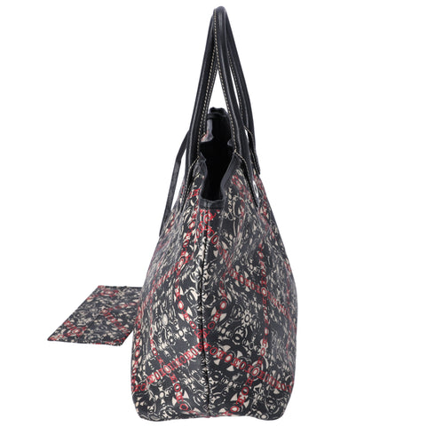 CHANEL Coco Travel Large Tote Bag Black Cream Red PVC Leather