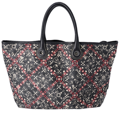 CHANEL Coco Travel Large Tote Bag Black Cream Red PVC Leather