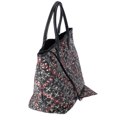 CHANEL Coco Travel Large Tote Bag Black Cream Red PVC Leather