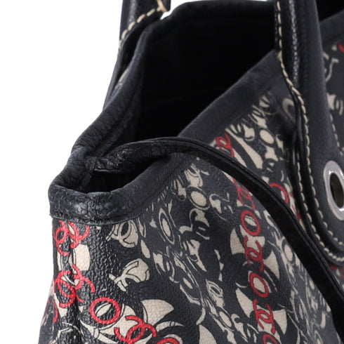 CHANEL Coco Travel Large Tote Bag Black Cream Red PVC Leather