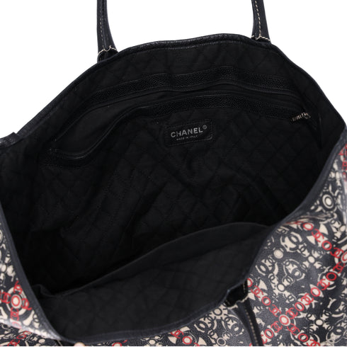 CHANEL Coco Travel Large Tote Bag Black Cream Red PVC Leather