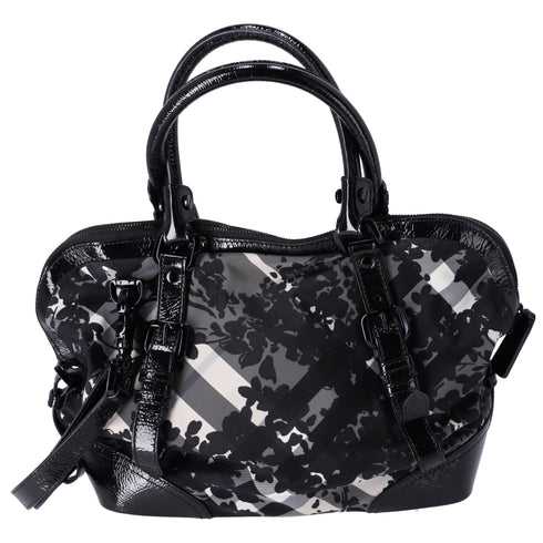 Burberry Nylon Beat Check Floral Florence Tote Black Gray